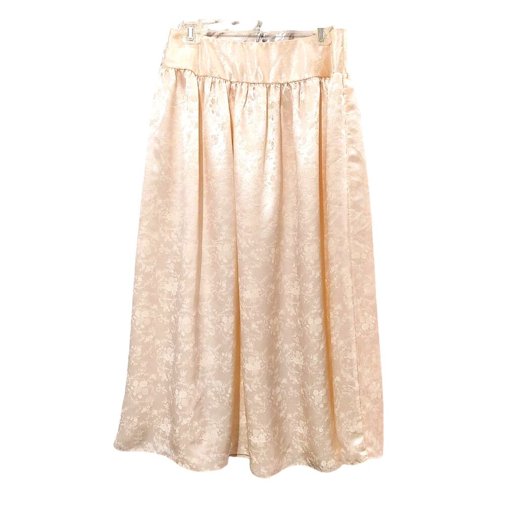 Vintage Scott McClintock Floral Jacquard Satin Midi Skirt Cream Womens Size 12